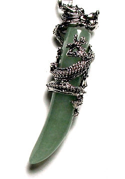 Green Aventurine Dragon Tooth Plated Dragon Pendant