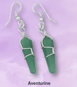 Wire Wrapped Gemstone D/T Point Silver Plated Earrings