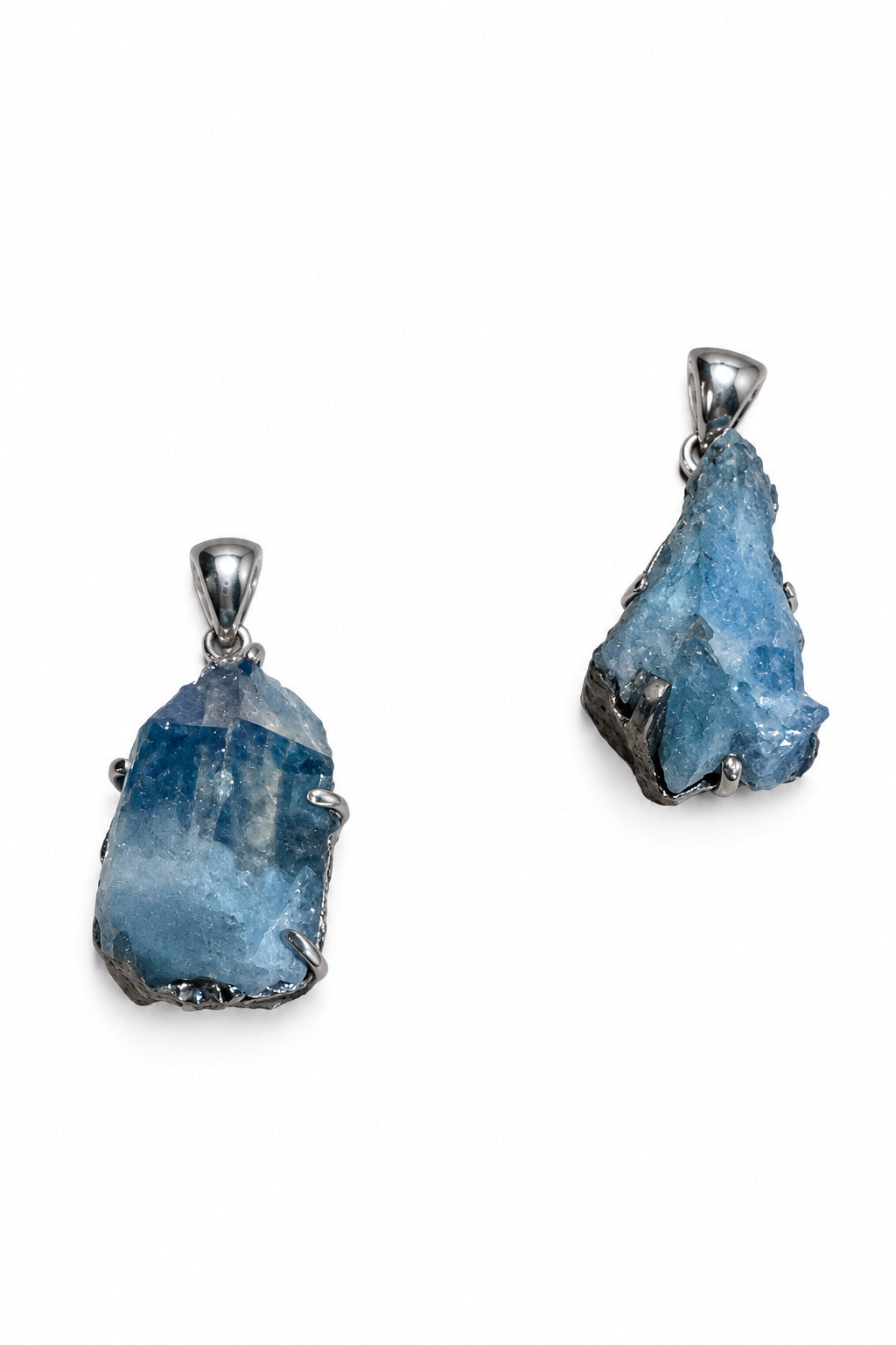 Aqua Aura Quartz Natural Point Claw Set Sterling Silver Pendant