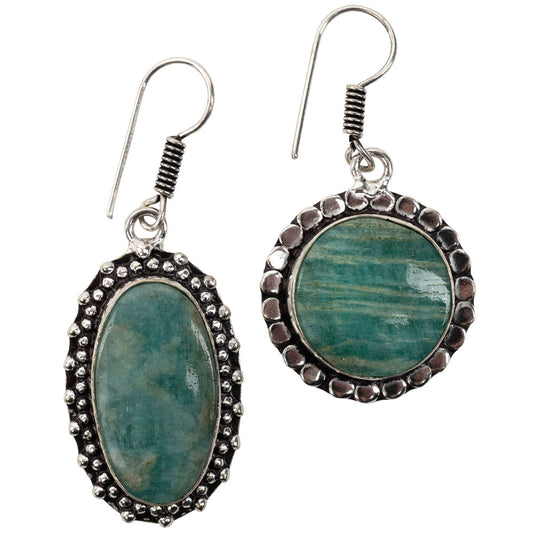 Amazonite Cab Plated Brass Earrings