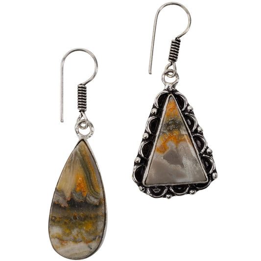 Bumble Bee Jasper Cab Plated Brass Earrings