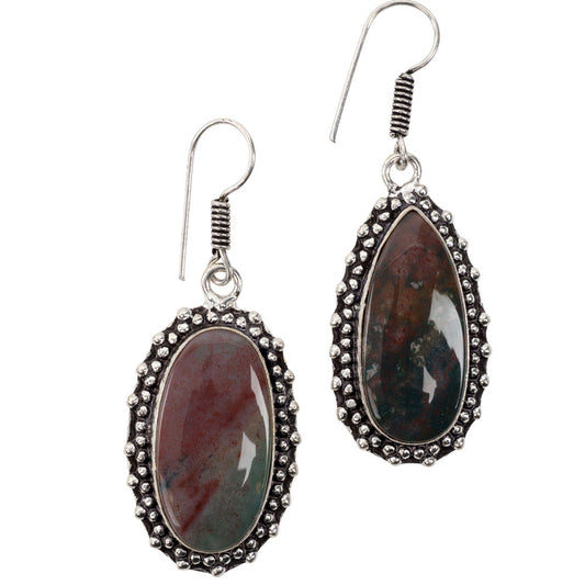 Bloodstone Cab Plated Brass Earrings