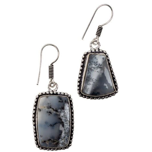 Dendritic Opal Cab Plated Brass Earrings