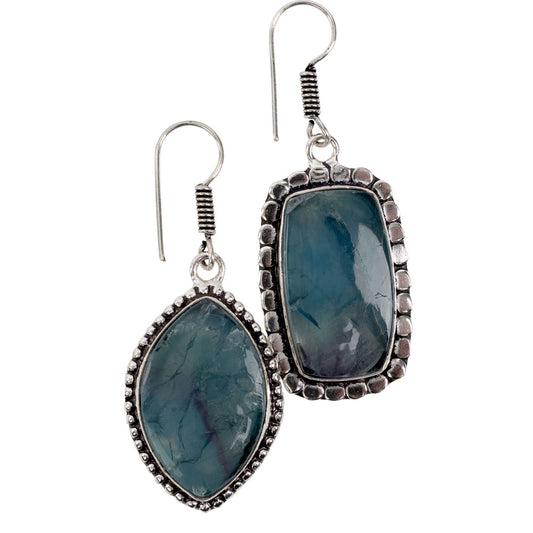 Green Fluorite Cab Plated Brass Earrings