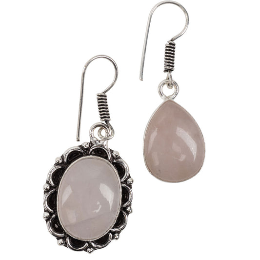 Rose Quartz Cab Plated Brass Earrings