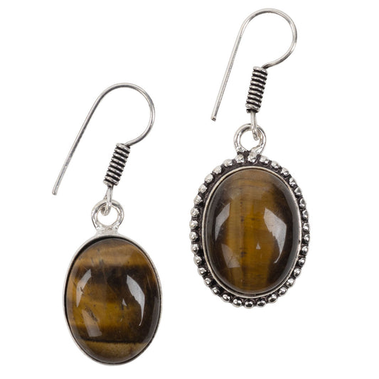 Tiger Eye Cab Plated Brass Earrings