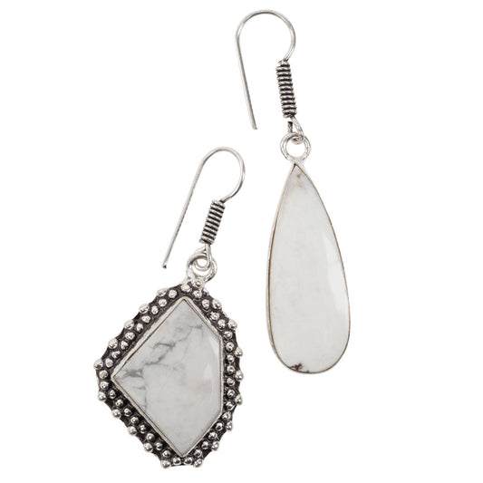 White Howlite Cab Plated Brass Earrings