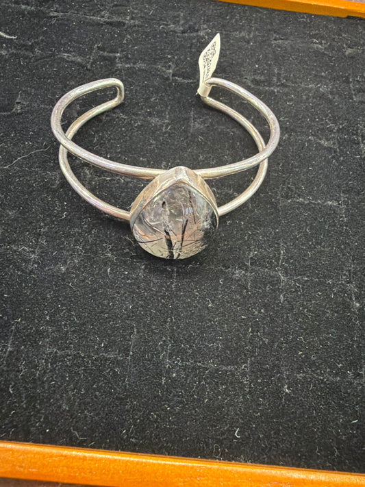Black Tourmalinated Quartz .925 Sterling Silver Bracelet