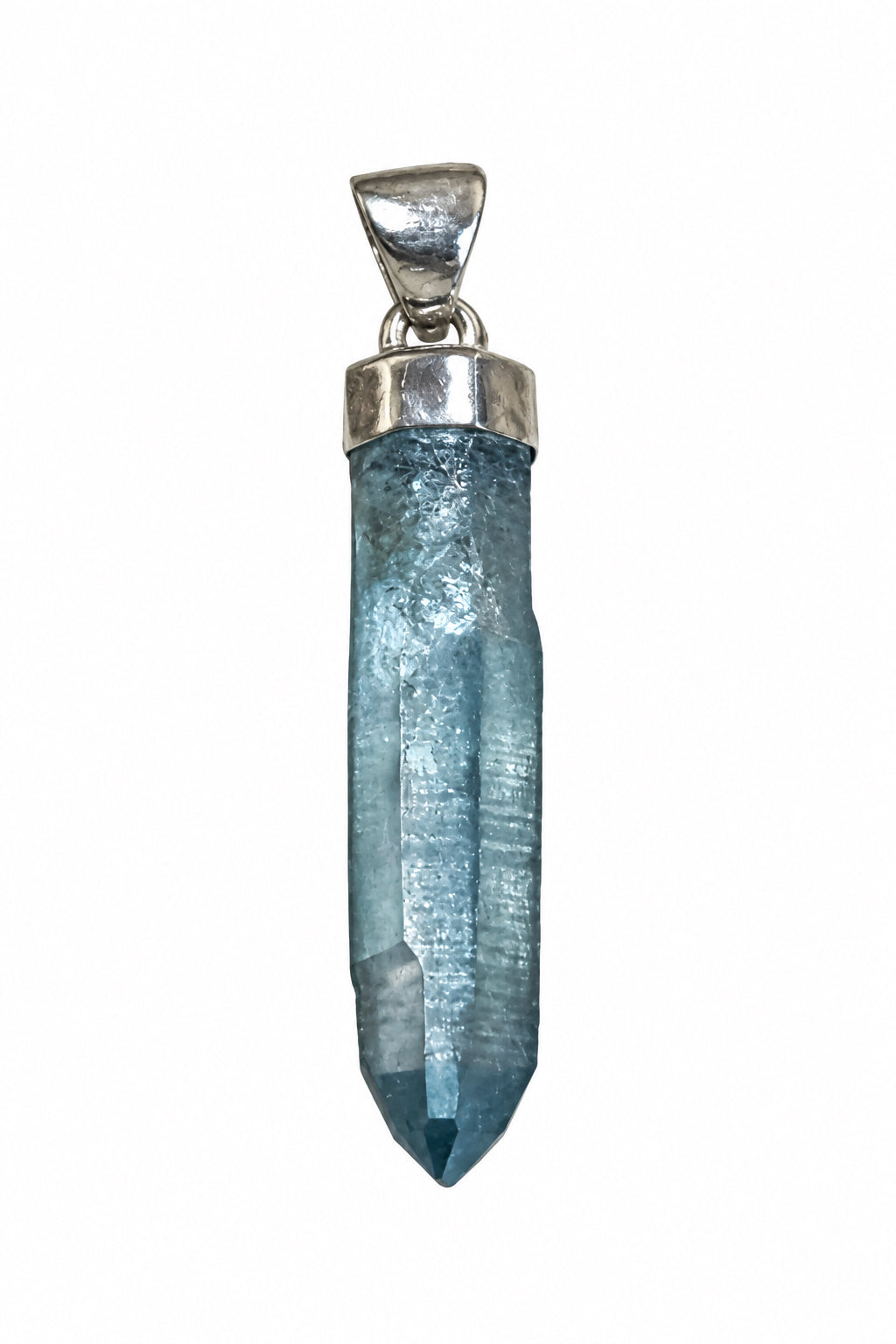 Aqua Aura Quartz Natural Point Cap Set Sterling Silver Pendant