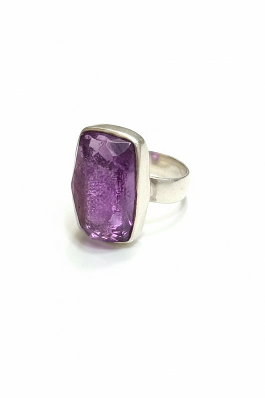 Stichtite Quartz Doublet Faceted Rectangle Sterling Silver Ring Size 8 - Adjustable