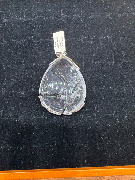 Black Tourmalinated Quartz .925 Sterling Silver Pendant