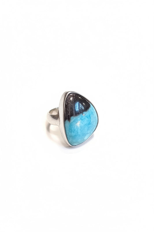 Amazonite with Smoky Quartz Trilliant Cab Sterling Silver Ring Size 8