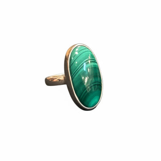 Malachite Oval Polished .925 Sterling Silver Ring Size 5