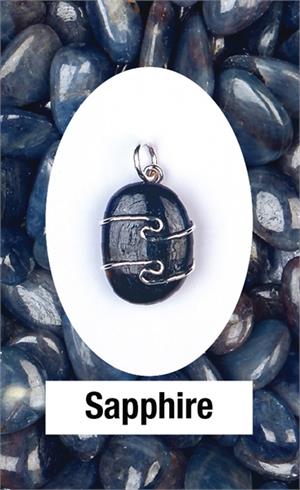 Blue Sapphire Tumbled SS Wire Wrap Pendant