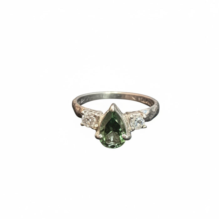 Moldavite Faceted & White Topaz .925 Sterling Silver Ring Size 8