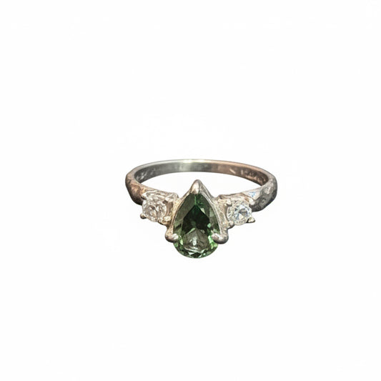 Moldavite Faceted & White Topaz .925 Sterling Silver Ring Size 8