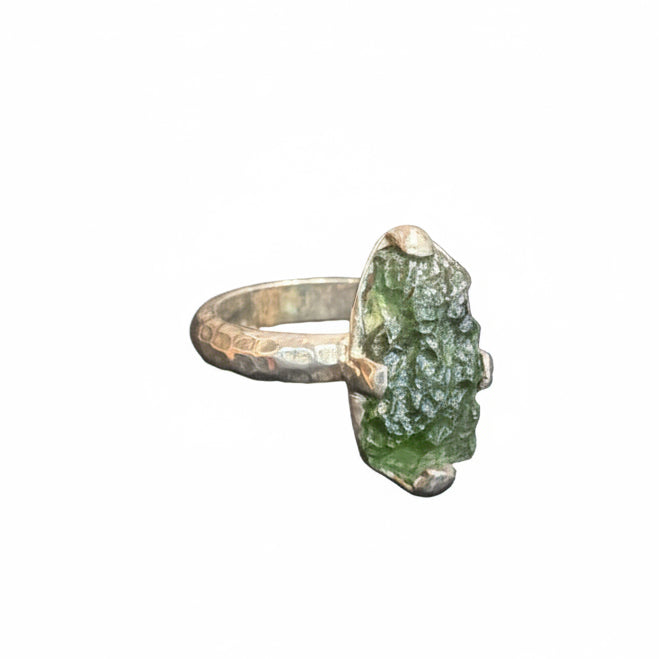 Moldavite Natural Claw Set .925 Sterling Silver Ring Size 10