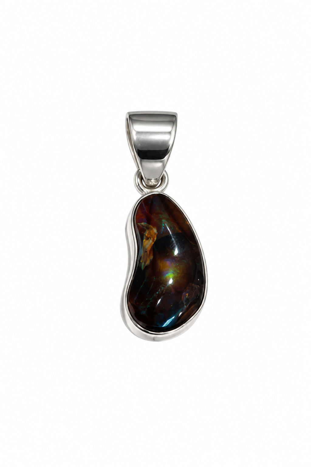 Fire Agate Free Form Sterling Silver Pendant