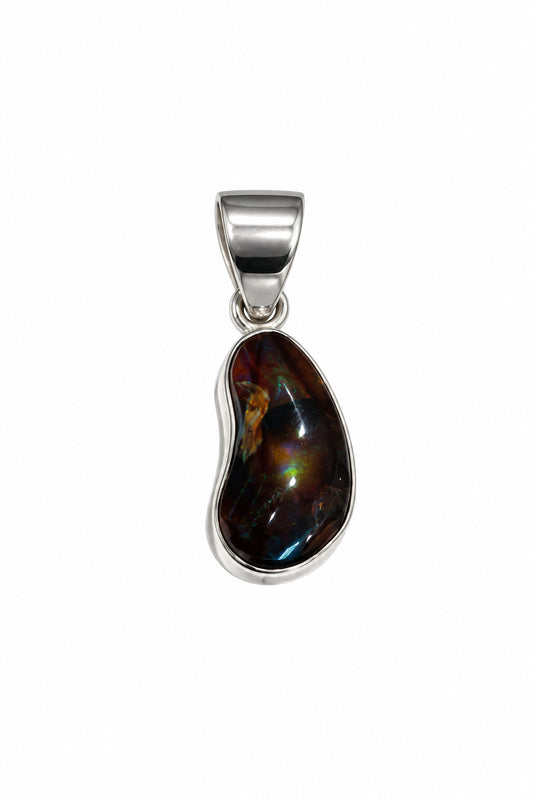 Fire Agate Free Form Sterling Silver Pendant