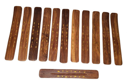 Diamond Inlay Wood Boat Incense Burner 10"L