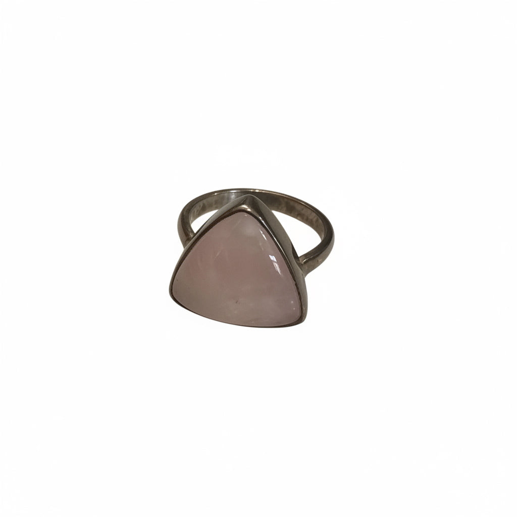 Rose Quartz Triangle Polished Cab .925 Sterling Silver Ring Size 6
