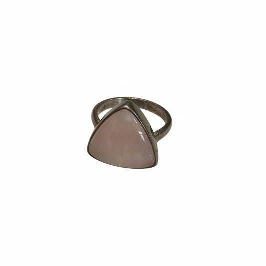 Rose Quartz Triangle Polished Cab .925 Sterling Silver Ring Size 6