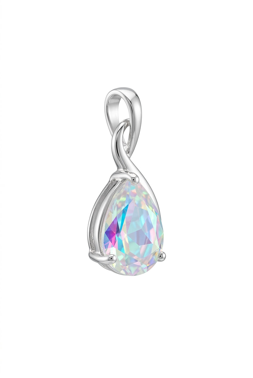 Angel Aura Dichroic Glass Faceted Drop .925 Silver Pendant