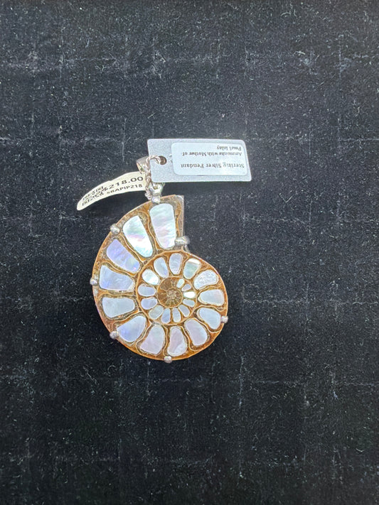 Ammonite with Mother of Pearl Inlay .925 Sterling Silver Pendant