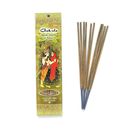 Gokula Myrrh, Vanilla & Tulasi Prabhuji's Gifts Stick Incense 10 Sticks