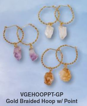 Gemstone Gold Braided Hoops Point Earrings