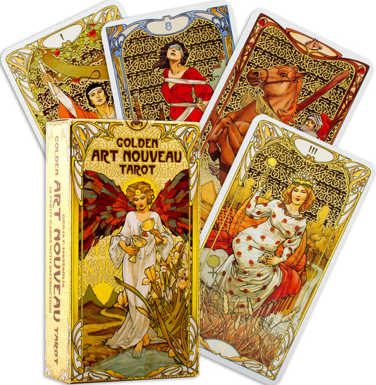 Golden Art Nouveau Tarot by Giulia F. Massaglia – a radiant tarot deck blending classic symbolism with elegant Art Nouveau style.

