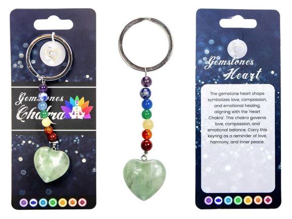 Heart Gemstones With Chakra Beads Keychains - Choose