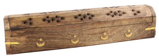 STAR & MOON WOODEN INCENSE COFFIN BOX (12″)