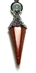 Red Goldstone Hexagon Point Filigree Pendant With Ball