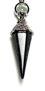 Blue Goldstone Hexagon Point Filigree Pendant With Ball