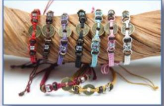 I Ching Coin Assorted Color Adjustable String Bracelets