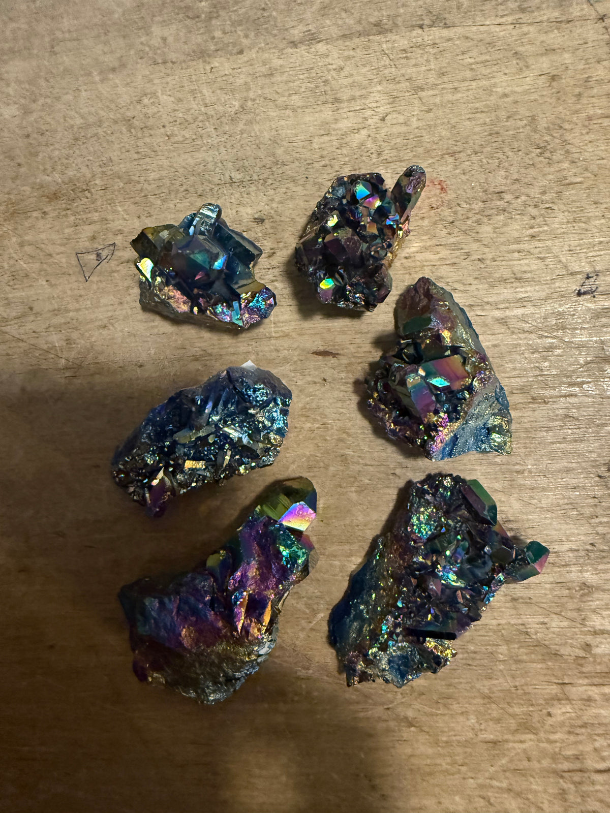 Aura Quartz Cluster Titanium Electroplated