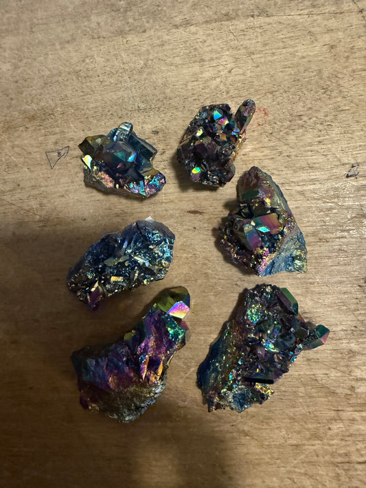 Aura Quartz Cluster Titanium Electroplated