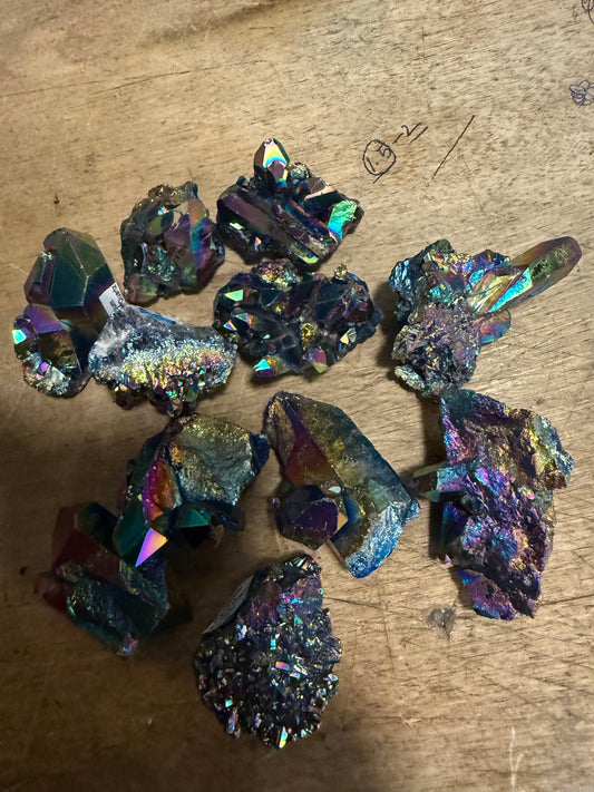 Aura Quartz Cluster Titanium Electroplated