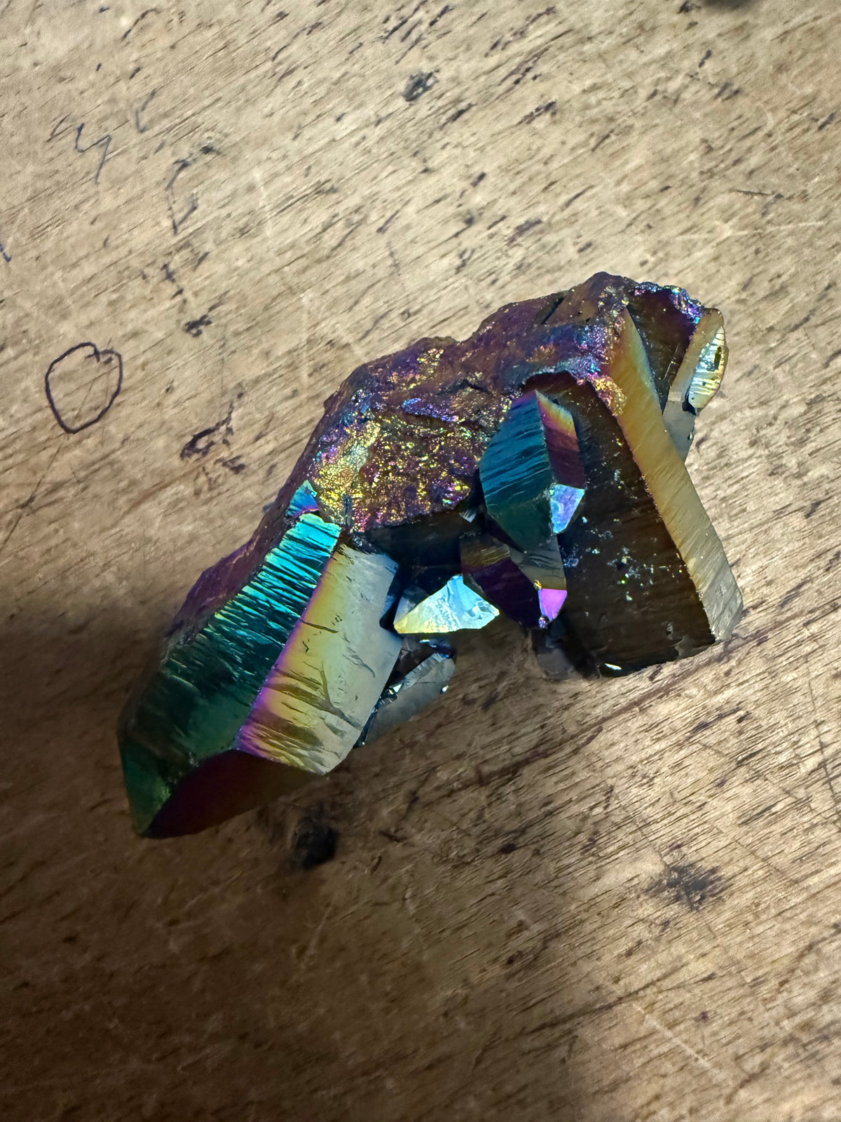 Aura Quartz Cluster Titanium Electroplated
