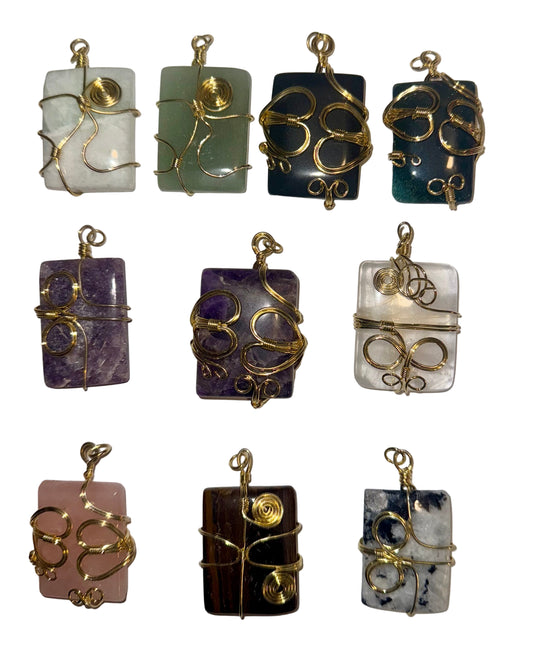 Bloodstone Gold Plated Fancy Wrapped Rectangle Pendant