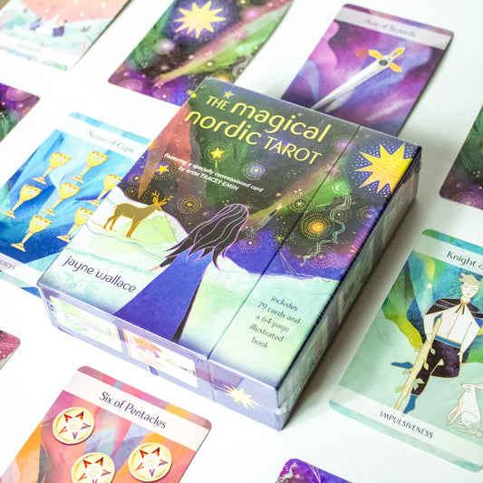 The Magical Nordic Tarot by Jayne Wallace – 79-card deck featuring Nordic mythology, spirit animals, rune stones, and a specially commissioned 'Charity' card by Tracey Emin.
