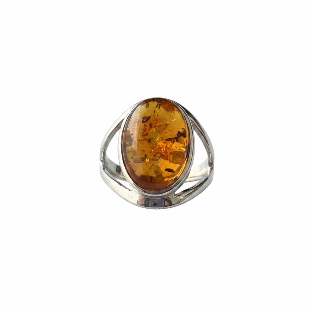 Amber .925 Silver Ring Size 6