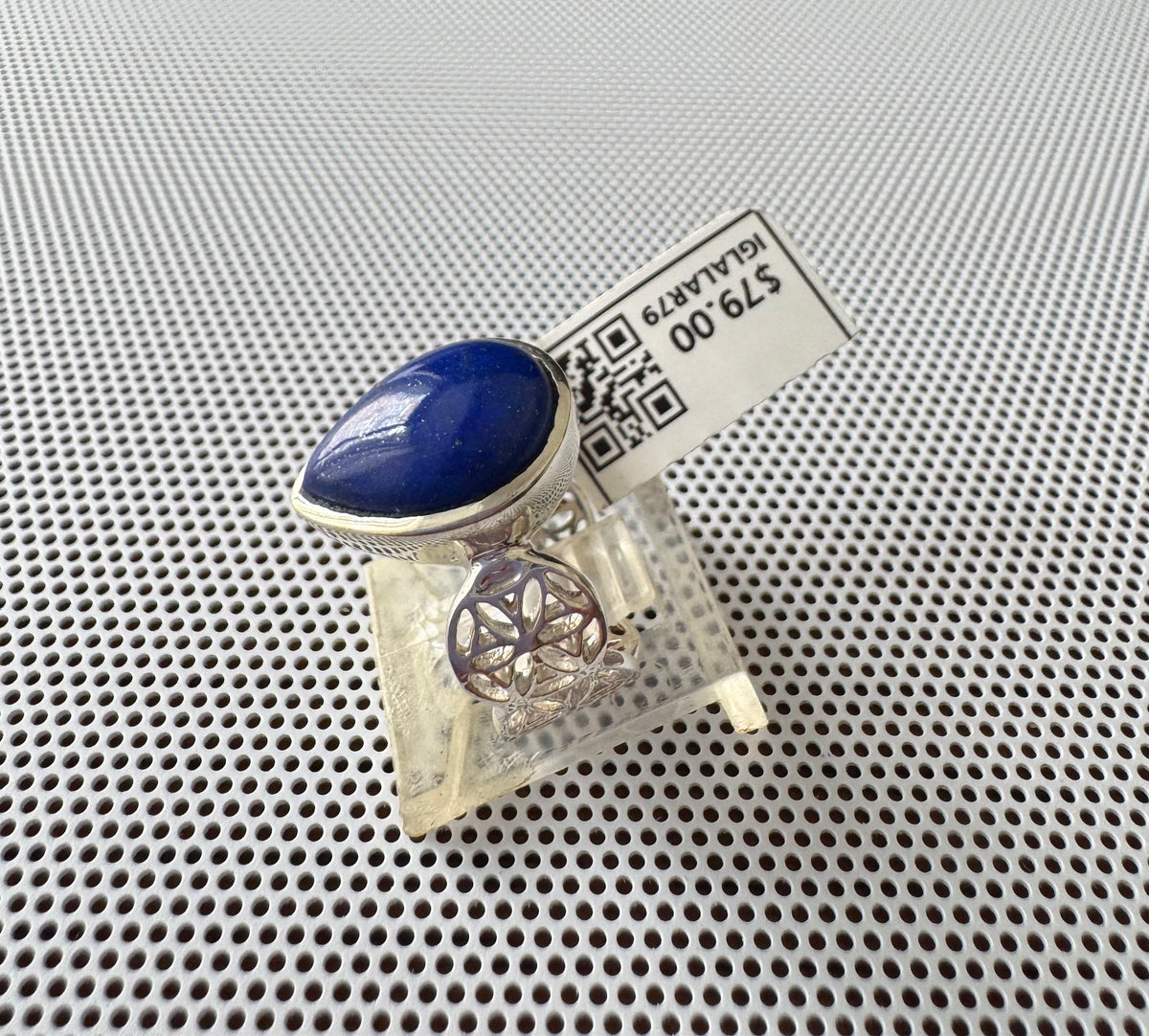 Lapis Lazuli Flower of Life .925 Silver Ring Size 6.5