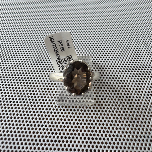 Smoky Quartz .925 Silver Ring Size 6