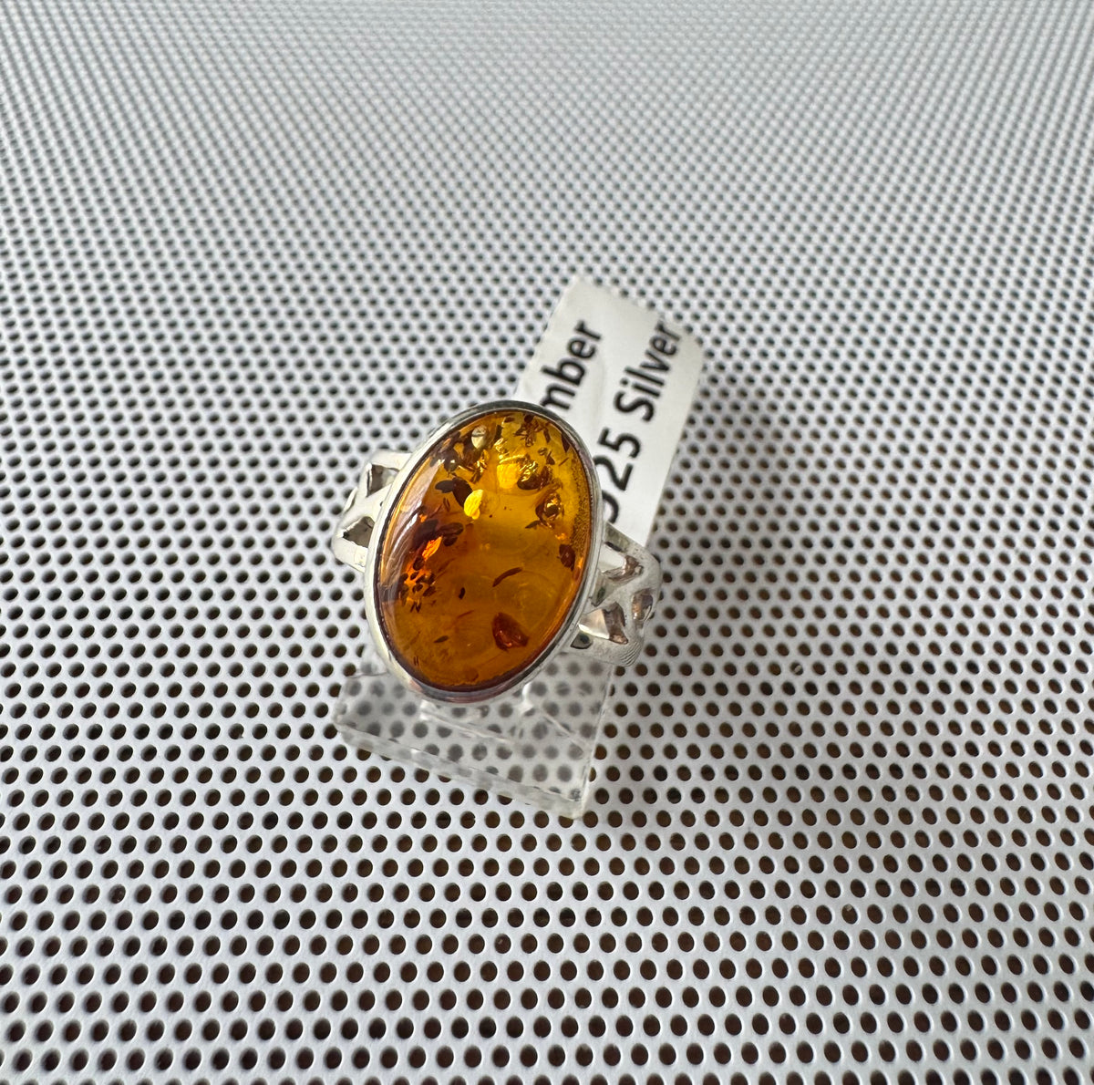 Amber .925 Silver Ring Size 6