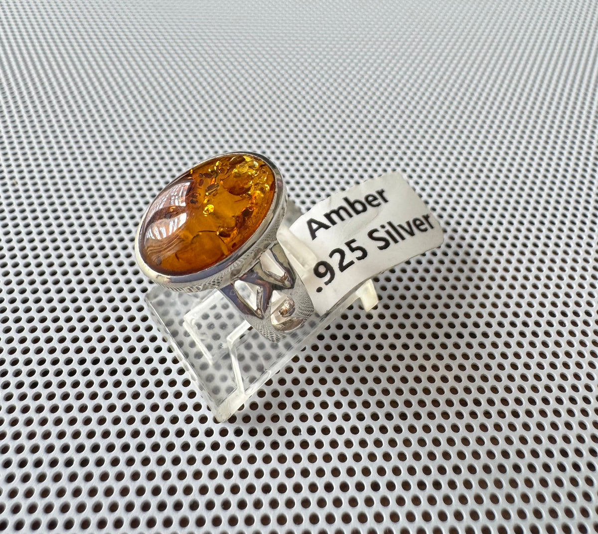 Amber .925 Silver Ring Size 6