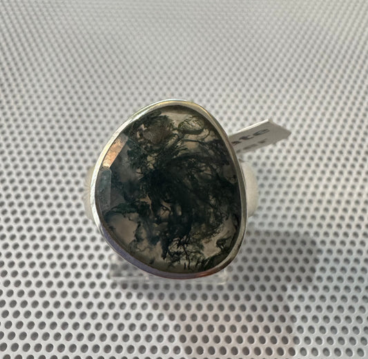 Moss Agate .925 Silver Ring Size 8
