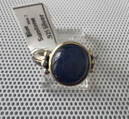 Blue Sunstone .925 Silver Ring Size 8