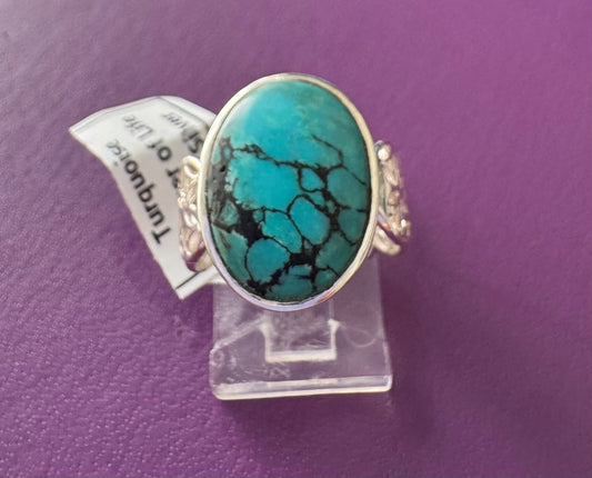 Turquoise Flower of Life .925 Silver Ring Size 7
